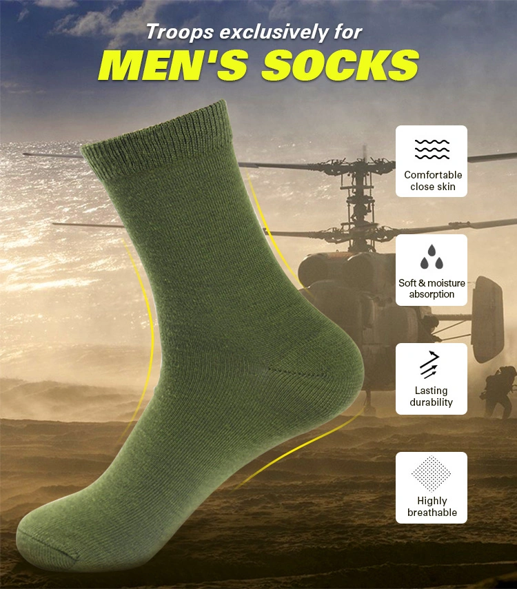 High Quality Breathable Khaki Green Military Army Men′s Cotton Sock